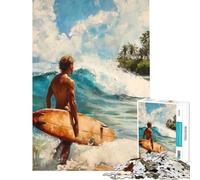 Puzzle per ragazzi da 1000 pezzi tema surfisti e felicità sulla spiaggia Aiuta a stimolare la mente antistress gioco rompicapo per ragazzi dai 14 anni in su (38x52cm)