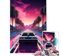 Puzzle per ragazzi da 1000 pezzi tema Synthwave auto retrò tramonto giocattolo educativo gioco impossibile taglio di precisione regalo di Babbo Natale segreto (dimensioni 75x50cm)