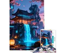 Puzzle per ragazzi da 1000 pezzi tempio giapponese cyberpunk con cascata giocattolo educativo pratico antistress ottimo regalo per gli amanti dei giochi (dimensioni 38x52cm)