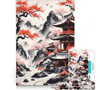 Puzzle per ragazzi da 1000 pezzi, Tempio giapponese, pittura a inchiostro, gioco interattivo, attività divertenti da fare a casa, collezione d'artista, belle arti 38x26cm