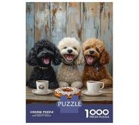 Puzzle Per Ragazzi Da 1000 Pezzi Three Poodles & Coffee Puzzle Per Adulti Giocattolo Decorazione Da Parete Un'opera D'arte Regali Unici Per Compleanno E Natale 52x38cm/1000pcs
