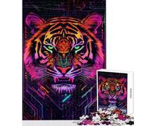 Puzzle per ragazzi da 1000 pezzi Tigre al neon Puzzle per adulti Giochi per famiglie Decorazione per la casa Regali unici per compleanno e Natale (Dimensioni 38x26cm)