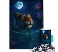 Puzzle per ragazzi da 1000 pezzi Tigre nell'acqua al chiaro di luna Gioco educativo stimolante per la mente ideale come regalo divertente e spiritoso (dimensioni 38x26cm)