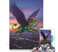 Puzzle per ragazzi da 1000 pezzi: Tigre verde e grifone che volano sopra la città Gioco pratico, per divertimento in famiglia, ideale come regalo per tutta la famiglia 38x26cm