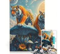Puzzle per ragazzi da 1000 pezzi: Tigri Guardiane della Foresta dei Funghi Surreale Gioco rompicapo Difficile da completare Ideale come regalo per tutta la famiglia 38x52cm