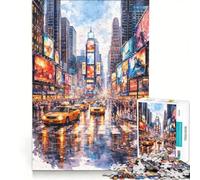 Puzzle per ragazzi da 1000 pezzi Times Square Bei Regen, gioco impossibile, regalo di compleanno, con poster abbinato e foglio di curiosità 50x75cm