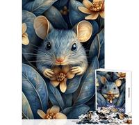 Puzzle per ragazzi da 1000 pezzi Topolino blu tra le foglie blu Gioco educativo ideale come regalo di compleanno (38x52cm)