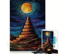 Puzzle per ragazzi da 1000 pezzi Torre di Babele sotto la luna piena Decorazione con taglio preciso Giocattolo creativo e divertente Gioco di pace Gioco di Natale Opera d'arte (38x52cm)
