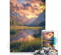 Puzzle per ragazzi da 1000 pezzi: Tramonto dorato su un lago di montagna, gioco educativo, difficoltà elevata, collezione d'artista, belle arti 38x52cm