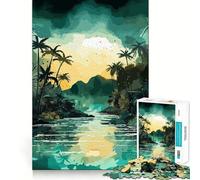 Puzzle per ragazzi da 1000 pezzi, tramonto su un lago tropicale, bordo perfetto, divertente gioco di logica, regalo, accogliente e divertente, decorazione natalizia da parete (38x52cm)