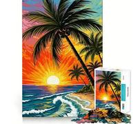 Puzzle per ragazzi da 1000 pezzi, tramonto su una spiaggia tropicale con palme, bordi perfetti, divertente gioco di logica, regalo, accogliente e divertente, decorazione natalizia da parete (38x52cm)
