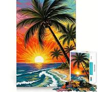 Puzzle per ragazzi da 1000 pezzi, tramonto su una spiaggia tropicale con palme, taglio preciso, divertimento, risoluzione di problemi, relax, divertimento, decorazione artistica natalizia (38x26cm)