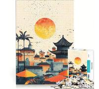 Puzzle per ragazzi da 1000 pezzi: tramonto su uno scenario urbano asiatico giocattolo educativo per divertimento in famiglia per rafforzare l'amore tra le coppie 38x26cm