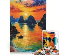 Puzzle per ragazzi da 1000 pezzi: tramonto sulla baia di Ha Long con barca a vela giochi educativi attività divertenti da fare a casa ideale come regalo 50x75cm