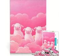 Puzzle per ragazzi da 1000 pezzi: Tre pecore tra nuvole rosa gioco rompicapo impegnativo da completare ideale come regalo per tutta la famiglia 38x26cm