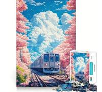 Puzzle per ragazzi da 1000 pezzi Treno tra i ciliegi in fiore, Taglio preciso, Divertimento, Risoluzione di problemi, Relax, Divertimento, Decorazione natalizia (50x75cm)