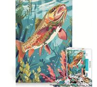Puzzle per ragazzi da 1000 pezzi: Trota nel mondo sottomarino gioco interattivo ideale per passare il tempo durante le vacanze con poster e foglio di curiosità abbinati 38x26cm