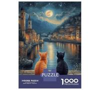 Puzzle Per Ragazzi Da 1000 Pezzi Two Cats Under The Moon Puzzle Giochi Rilassanti Difficili Divertenti Attività A Casa, 70x50cm/1000pcs