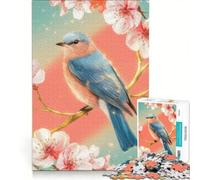 Puzzle per ragazzi da 1000 pezzi: Uccellino azzurro su ramo di ciliegio in fiore, gioco educativo, decorazione perfetta, collezione d'artista, opera d'arte 50x75cm