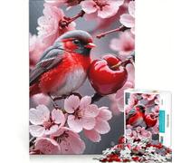 Puzzle per ragazzi da 1000 pezzi: uccellino rosso su ramo di ciliegio in fiore antistress sfida impegnativa rafforza l'amore tra le coppie 50x75cm