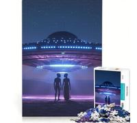 Puzzle per ragazzi da 1000 pezzi: UFO con alieni di notte gioco rilassante difficile e stimolante ogni pezzo è unico 50x75cm