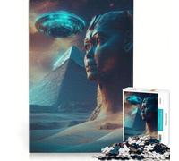 Puzzle per ragazzi da 1000 pezzi: UFO sopra la sfinge e la piramide gioco rilassante analisi e logica per migliorare l'amore tra le coppie 38x26cm