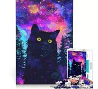 Puzzle per ragazzi da 1000 pezzi: un gatto nero nella notte, gioco educativo, migliora la memoria, gioco stimolante, idea regalo 38x26cm