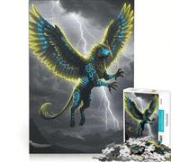 Puzzle per ragazzi da 1000 pezzi: un maestoso grifone in un cielo tempestoso gioco interattivo attività divertenti da fare a casa con poster e foglio di curiosità abbinati 38x52cm