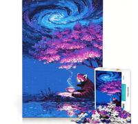 Puzzle per ragazzi da 1000 pezzi: un panda rosso che beve il tè sotto un cielo galattico giocattolo educativo migliora la memoria con poster e foglio di curiosità abbinati 50x75cm