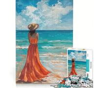 Puzzle per ragazzi da 1000 pezzi "Una donna sola sulla spiaggia", giochi rilassanti, decorazione per la casa, adatto per la decorazione della scrivania 38x26cm