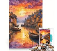 Puzzle per ragazzi da 1000 pezzi Una piccola città di pescatori, giocattolo educativo, per divertimento in famiglia, compleanno e Natale 50x75cm