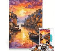 Puzzle per ragazzi da 1000 pezzi Una piccola città di pescatori, giocattolo educativo, per divertimento in famiglia, compleanno e Natale 38x26cm