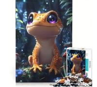 Puzzle per ragazzi da 1000 pezzi: una simpatica lucertola arancione nella foresta incantata, giocattolo educativo, migliora la memoria, con poster e foglio di curiosità abbinati 50x75cm