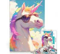 Puzzle per ragazzi da 1000 pezzi unicorno arcobaleno con occhiali da sole antistress sfida impegnativa rafforza l'amore tra le coppie 38x52cm