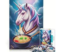 Puzzle per ragazzi da 1000 pezzi: Unicorno che mangia ramen di notte gioco rilassante analisi e logica per migliorare l'amore tra le coppie 38x52cm