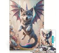 Puzzle per ragazzi da 1000 pezzi: Unicorno Cucciolo di Lupo e Ali di Drago Gioco Rilassante Difficile e Sfida Ogni Pezzo È Unico 38x26cm