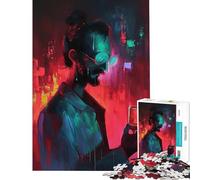 Puzzle per ragazzi da 1000 pezzi: Uomo con drink in una città al neon ideale per compleanni e Natale Giocattolo educativo antistress adatto a partire dai 14 anni (50x75cm)