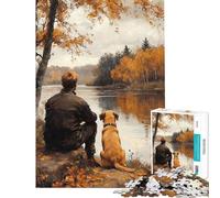 Puzzle per ragazzi da 1000 pezzi "Uomo e cane in riva al fiume" Gioco rompicapo per adulti analisi e logica Regalo per amici e familiari (Dimensioni 38x52cm)