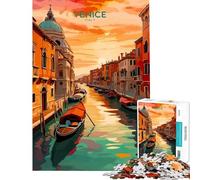 Puzzle per ragazzi da 1000 pezzi Venezia Canale Tramonto Viaggio Attività divertenti a casa Decorazione artistica per la casa Giochi educativi Adatto a persone dai 14 anni in su (38x26cm)