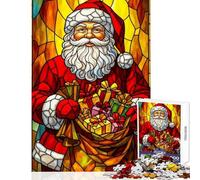 Puzzle per ragazzi da 1000 pezzi vetrata artistica Babbo Natale con regali gioco per famiglie sfida impegnativa decorazione per la casa giocattolo interattivo genitore-figlio (38x52cm)