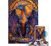 Puzzle per ragazzi da 1000 pezzi vetrata colorata drago viola puzzle per ragazzi giocattolo fai da te decorazione per la casa offerta come regalo per tutta la famiglia (dimensioni 50x75cm)