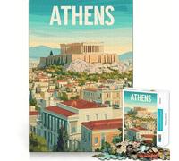 Puzzle per ragazzi da 1000 pezzi, viaggio ad Atene, Grecia, pezzi a incastro, logica, gioco divertente, tranquillo, gioco artistico per compleanno (38x26cm)