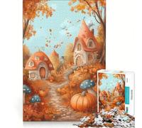 Puzzle per ragazzi da 1000 pezzi, villaggio autunnale con casette, gioco pratico, ideale per passare il tempo durante le vacanze, con poster abbinato e foglio di curiosità, 38x26cm