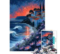 Puzzle per ragazzi da 1000 pezzi villaggio costiero al tramonto puzzle con dipinto per adulti gioco rompicapo ideale per passare il tempo durante le vacanze compleanno e Natale