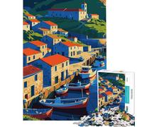 Puzzle per ragazzi da 1000 pezzi villaggio costiero con barche e tetti rossi Gioco stimolante e antistress ideale per ragazzi dai 14 anni in su (38x52cm)
