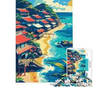 Puzzle per ragazzi da 1000 pezzi villaggio costiero con case dal tetto rosso gioco interattivo per ragazzi decorazione da parete difficile e stimolante (dimensioni 38x52cm)