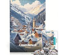 Puzzle per ragazzi da 1000 pezzi: Villaggio innevato a Courchevel Francia Decorazione murale Gioco per passare il tempo durante le vacanze Regalo di compleanno Regalo di viaggio 38x52cm