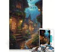 Puzzle per ragazzi da 1000 pezzi Villaggio Via della Pioggia Gioco Impossibile Regalo di Compleanno con Poster Abbinato e Foglio di Curiosità 50x75cm