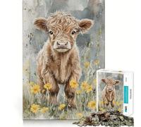 Puzzle per ragazzi da 1000 pezzi vitello tra fiori gialli,decorazione con taglio preciso,giocattolo creativo e divertente,gioco di pace,pezzo d'arte natalizio (38x26cm)