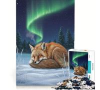 Puzzle per ragazzi da 1000 pezzi: Volpe addormentata sotto l'aurora boreale gioco pratico per divertimento in famiglia ideale come regalo per tutta la famiglia 38x52cm